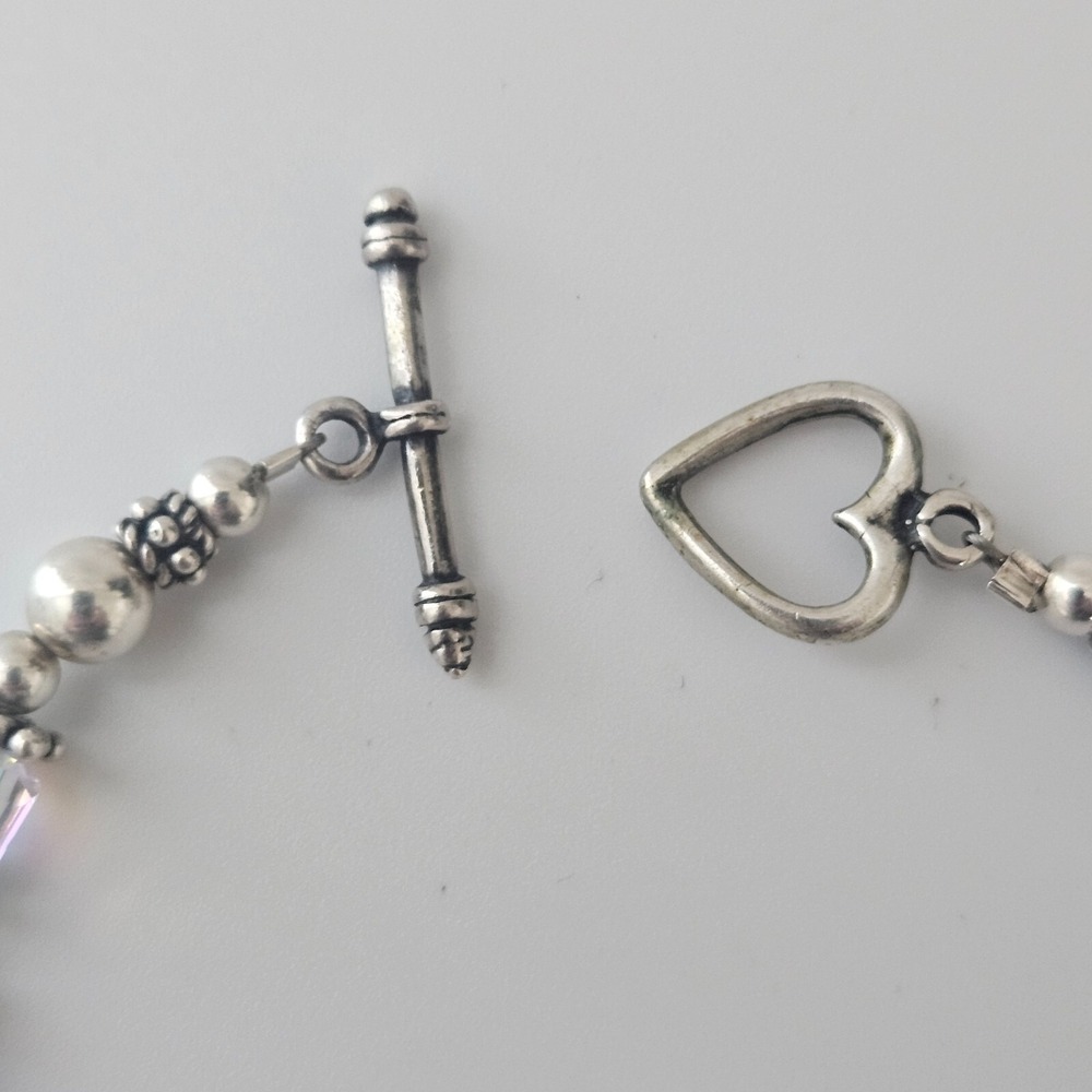 Sterling Silver Faceted Crystal AB Bracelet Crucifix Charm Toggle Clasp 7.5" - Picture 9 of 10